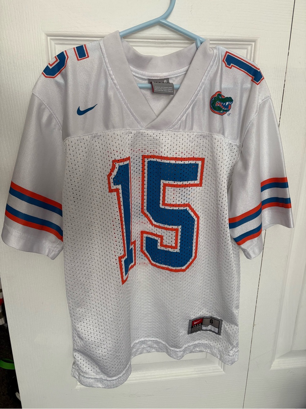 Nike White Florida Gators #15 Football Jersey with Blue and Orange Trim